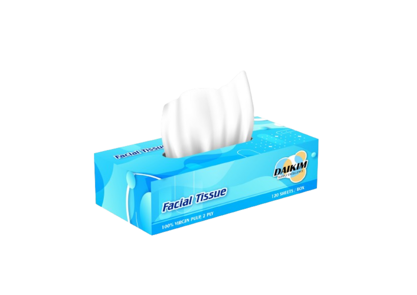 DAIKIM Facial Tissue Box - 2 Ply, 8" x 8", 120 Sheets/Box, 24 Boxes/Case
