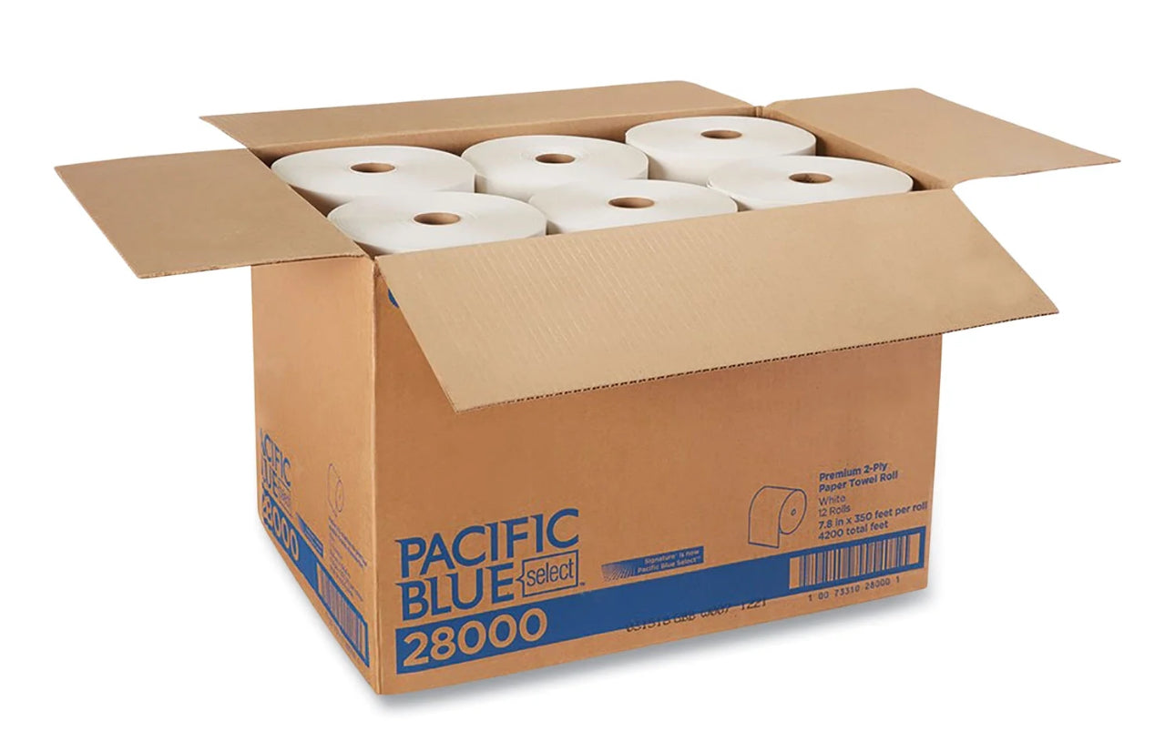 Pacific Blue Select Hardwound Paper Towels, 2 Ply, Continuous Roll Sheets, 350 ft, White, 12 PK