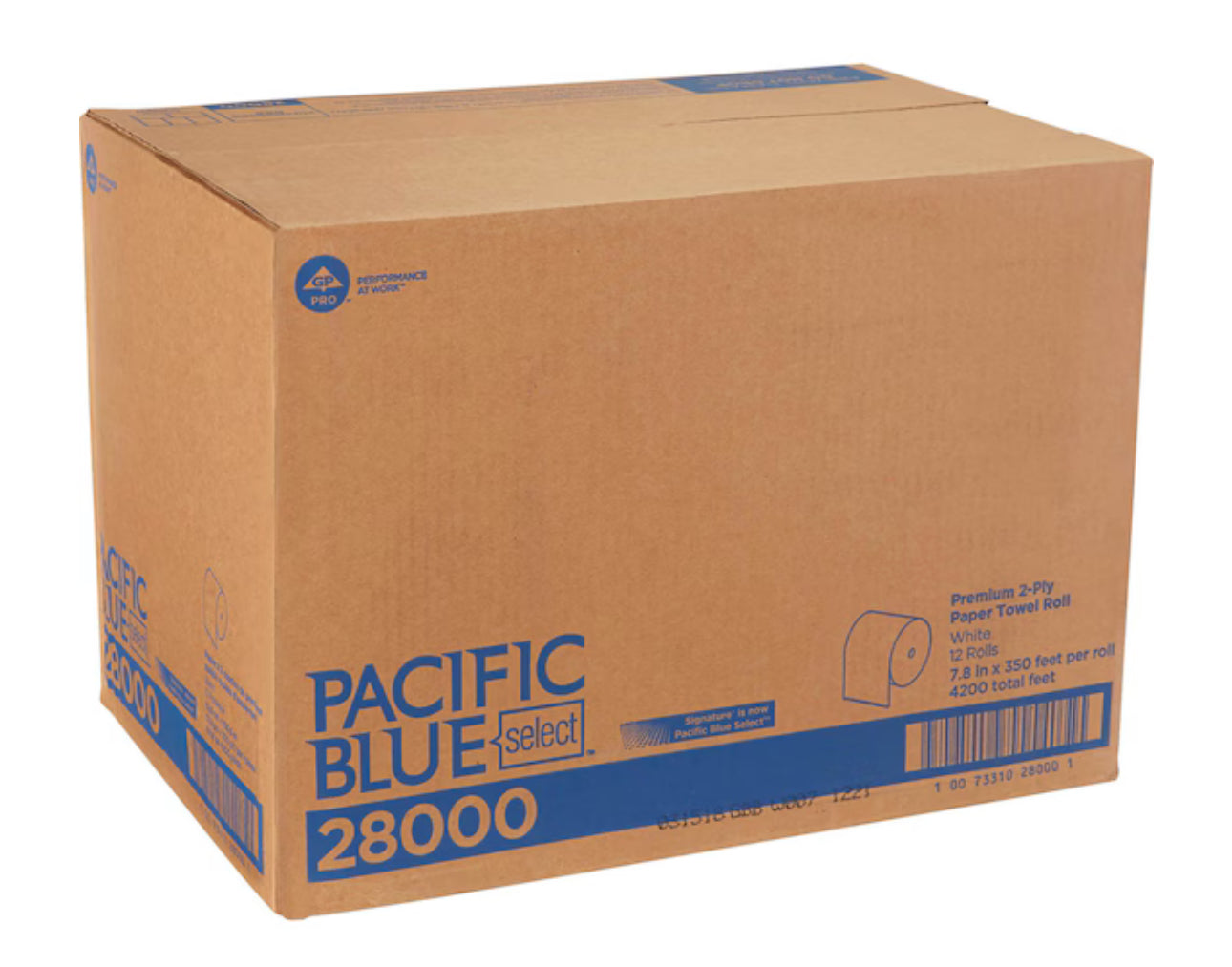 Pacific Blue Select Hardwound Paper Towels, 2 Ply, Continuous Roll Sheets, 350 ft, White, 12 PK