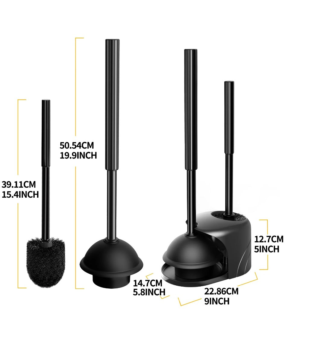 2Pack 2 in 1 Toilet Brush and Plunger Set, Extended Handle Plunger,Toilet Bowl Brush Plunger Set,Bathroom Cleaning Tools,Cleaning Brush,Toilet Brush Plunger Combo,Cleaning Supplies(Black)