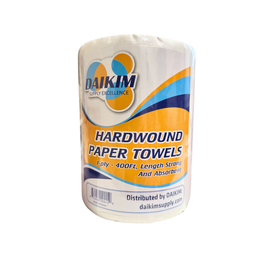 DAIKIM Hardwound Paper Towels, 1 Ply, Continuous Roll Sheets, 400 ft, White, 12 Rolls/Box