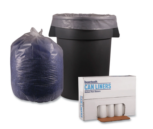 Boardwalk® Recycled Low-Density Polyethylene Can Liners, 60 gal, 1.1 mil, 38" x 58", Clear, 10 Bags/Roll, 10 Rolls/Carton