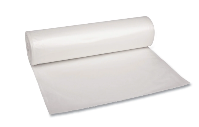 Boardwalk® Recycled Low-Density Polyethylene Can Liners, 60 gal, 1.1 mil, 38" x 58", Clear, 10 Bags/Roll, 10 Rolls/Carton