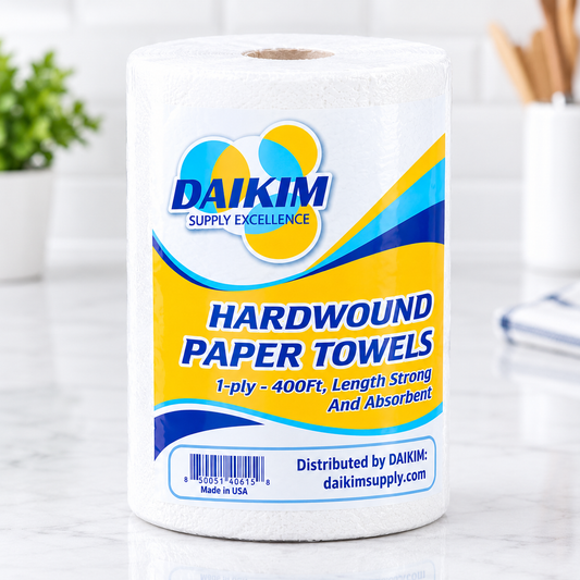 DAIKIM Hardwound Paper Towels, 1 Ply, Continuous Roll Sheets, 400 ft, White, 6 Rolls/Box