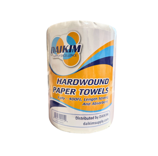 Hardwound Paper Towels, 1 Ply, Continuous Roll Sheets, 400 ft, White, 6 Rolls/Box