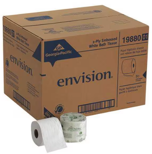 Envision Toilet Paper - 2 Ply, 550 Sheets/Roll, 4" x 4", White, 80 Rolls/Box