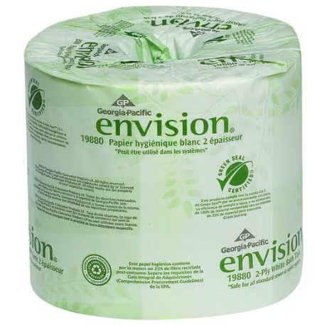 Envision Toilet Paper - 2 Ply, 550 Sheets/Roll, 4" x 4", White, 80 Rolls/Box