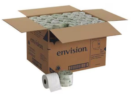 Envision Toilet Paper - 2 Ply, 550 Sheets/Roll, 4" x 4", White, 80 Rolls/Box