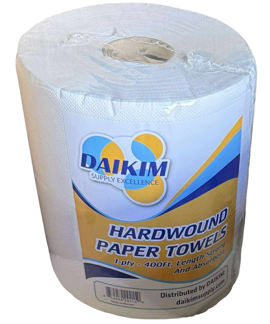 Hardwound Paper Towels, 1 Ply, Continuous Roll Sheets, 400 ft, White, 12 Rolls/Box